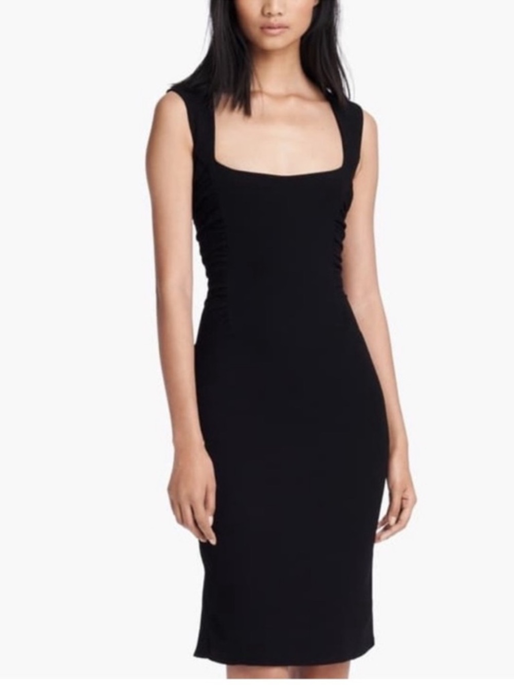 L'AGENCE Black Cap-Sleeve Sheath Midi Dress